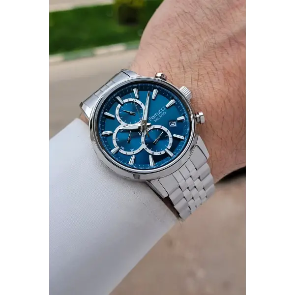 Kadranı Mavi Kordonu Gümüş Renk İç Göstergeleri Aktif 41 Mm Erkek Kol Saati