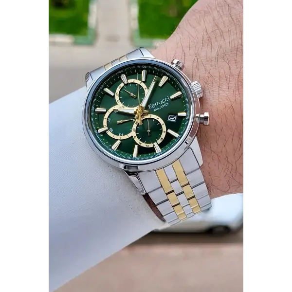 Kadranı Yeşil Kordonu Gold Gümüş Renk İç Göstergeleri Aktif 41 Mm Erkek Kol Saati