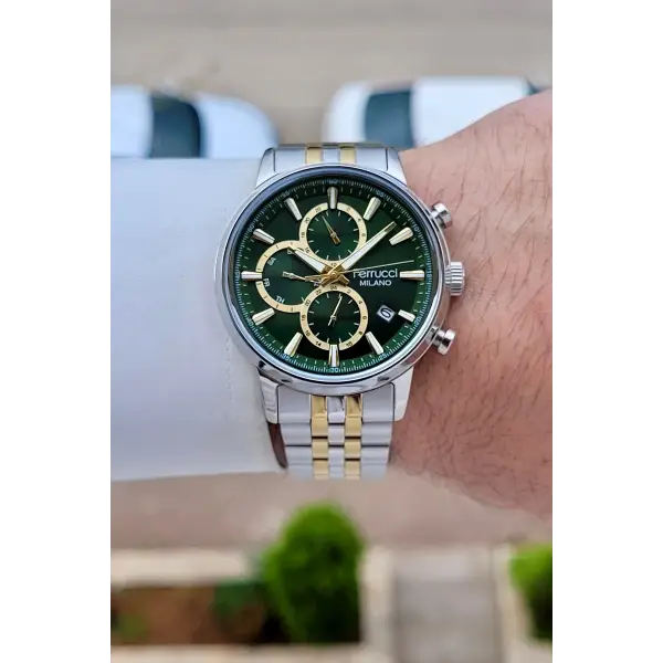 Kadranı Yeşil Kordonu Gold Gümüş Renk İç Göstergeleri Aktif 41 Mm Erkek Kol Saati