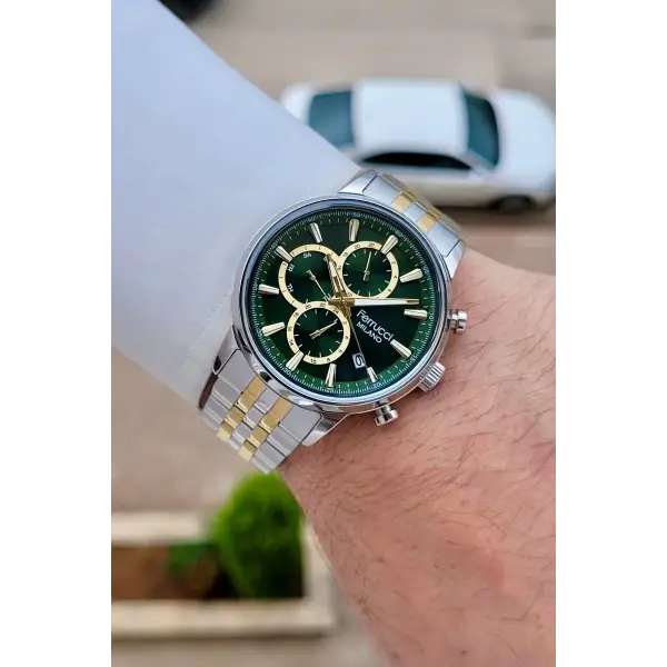 Kadranı Yeşil Kordonu Gold Gümüş Renk İç Göstergeleri Aktif 41 Mm Erkek Kol Saati