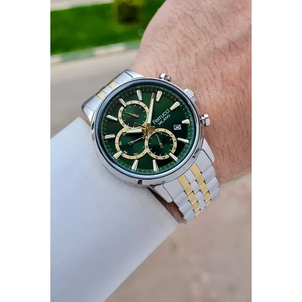 Kadranı Yeşil Kordonu Gold Gümüş Renk İç Göstergeleri Aktif 41 Mm Erkek Kol Saati