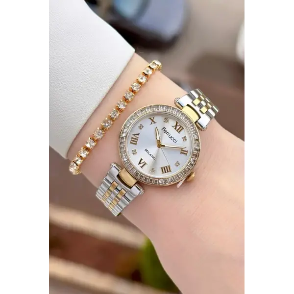 Gold Gümüş Renk Kadın 30 Mm Kadın Kol Saati ve Hediye Bileklik