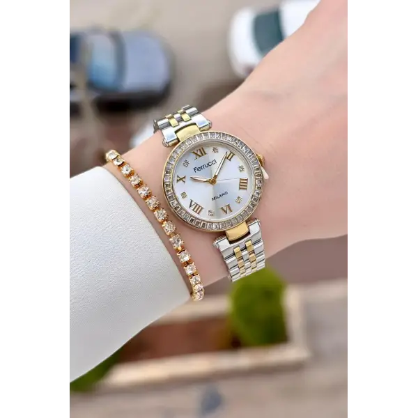 Gold Gümüş Renk Kadın 30 Mm Kadın Kol Saati ve Hediye Bileklik