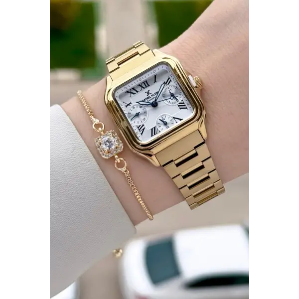 Gold Renk 28,5 mm İç Göstergeleri Aktif Hediye Paketli Kadın Kol Saati