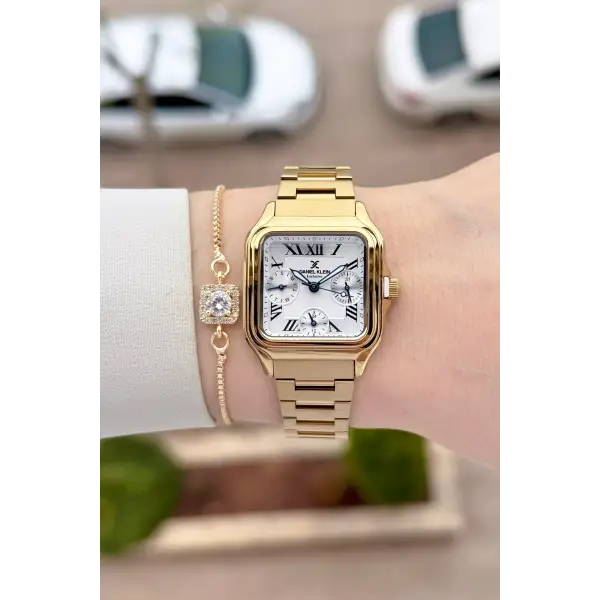 Gold Renk 28,5 mm İç Göstergeleri Aktif Hediye Paketli Kadın Kol Saati