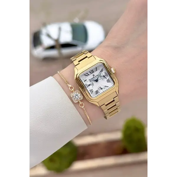 Gold Renk 28,5 mm İç Göstergeleri Aktif Hediye Paketli Kadın Kol Saati