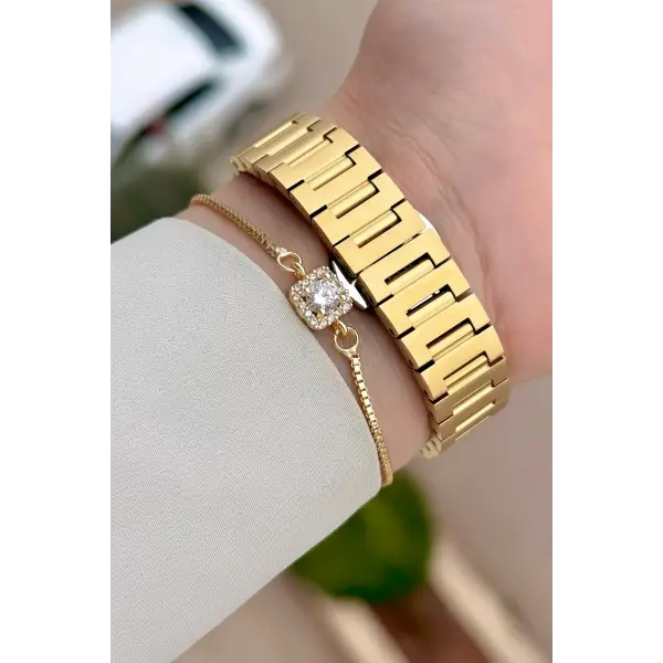 Gold Renk 28,5 mm İç Göstergeleri Aktif Hediye Paketli Kadın Kol Saati