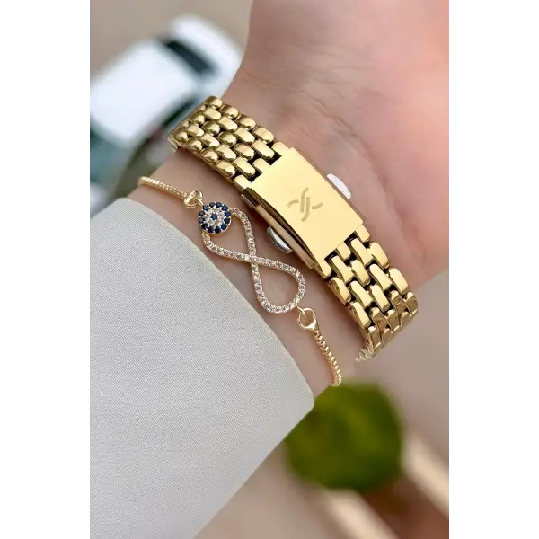 Kadranı Yeşil Kordonu Gold Renk 24 mm Hediye Paketli Kadın Kol Saati