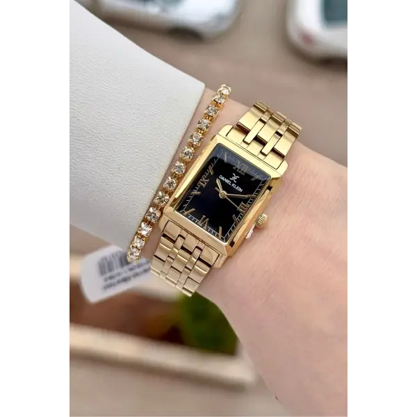Kadranı Siyah Kordonu Gold Renk 22 mm Kadın Kol Saati