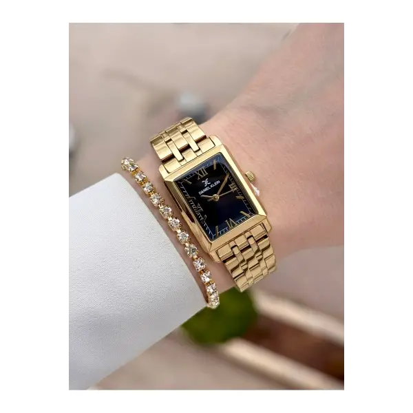 Kadranı Siyah Kordonu Gold Renk 22 mm Kadın Kol Saati