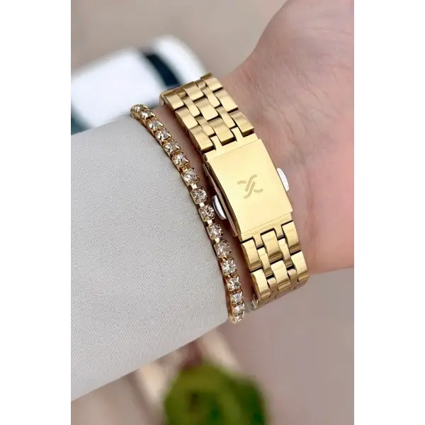 Kadranı Siyah Kordonu Gold Renk 22 mm Kadın Kol Saati