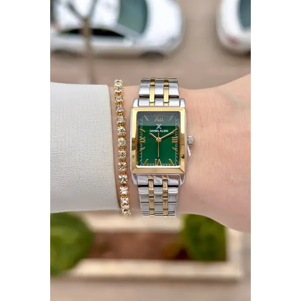 Kadranı Yeşil Kordonu Gold Gümüş Renk 22 mm Kadın Kol Saati