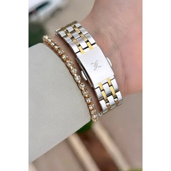 Kadranı Yeşil Kordonu Gold Gümüş Renk 22 mm Kadın Kol Saati