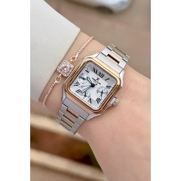 Rose Gümüş Renk 28,5 mm İç Göstergeleri Aktif Hediye Paketli Kadın Kol Saati