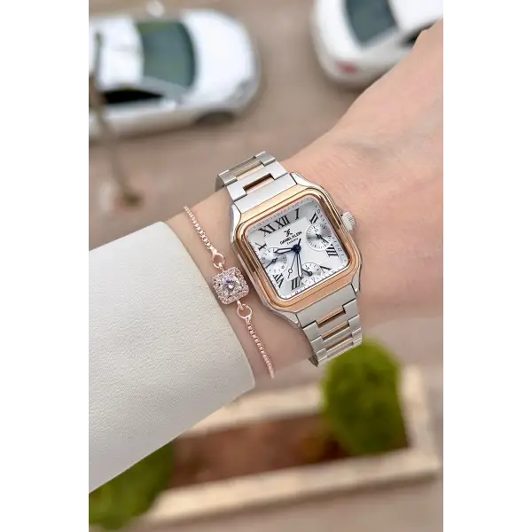 Rose Gümüş Renk 28,5 mm İç Göstergeleri Aktif Hediye Paketli Kadın Kol Saati