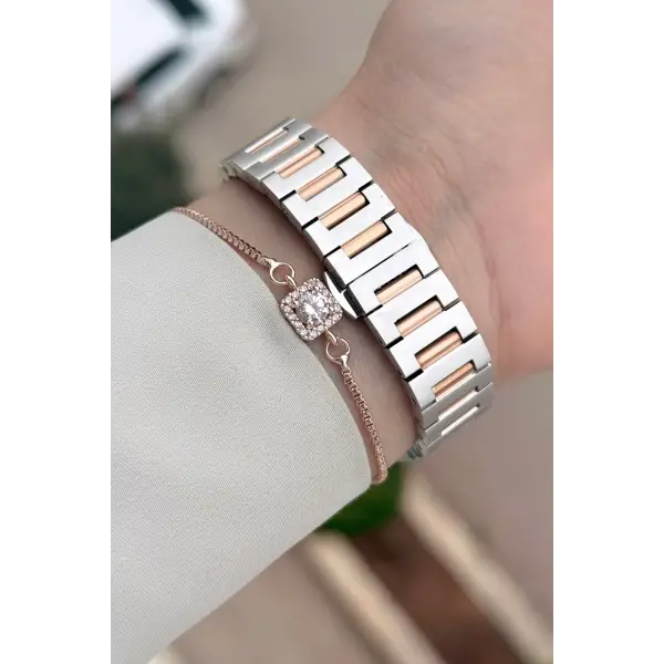 Rose Gümüş Renk 28,5 mm İç Göstergeleri Aktif Hediye Paketli Kadın Kol Saati