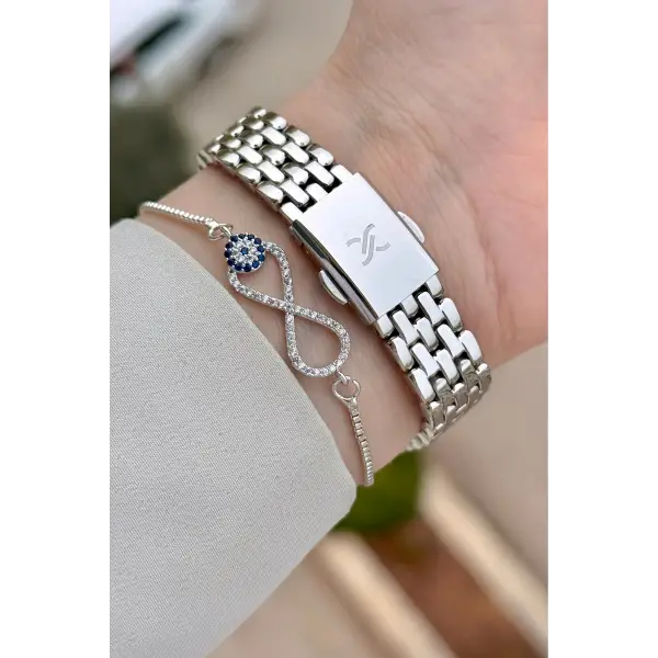 Gümüş Renk 24 mm Hediye Paketli Kadın Kol Saati