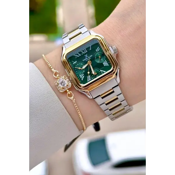 Kadranı Yeşil Kordonu Gold Gümüş Renk 28,5 Mm İç Göstergeleri Aktif Kadın Kol Saati
