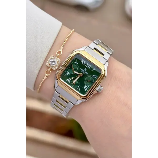 Kadranı Yeşil Kordonu Gold Gümüş Renk 28,5 Mm İç Göstergeleri Aktif Kadın Kol Saati
