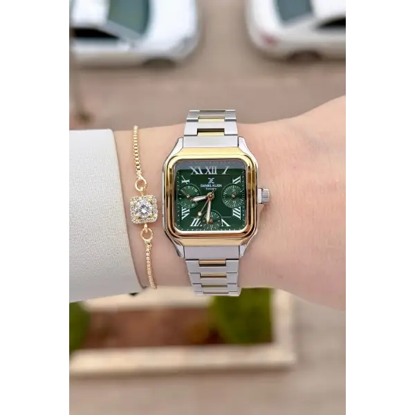 Kadranı Yeşil Kordonu Gold Gümüş Renk 28,5 Mm İç Göstergeleri Aktif Kadın Kol Saati