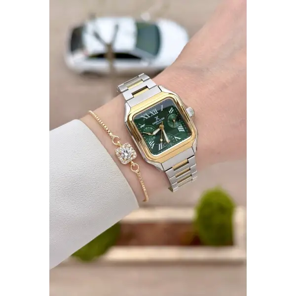 Kadranı Yeşil Kordonu Gold Gümüş Renk 28,5 Mm İç Göstergeleri Aktif Kadın Kol Saati