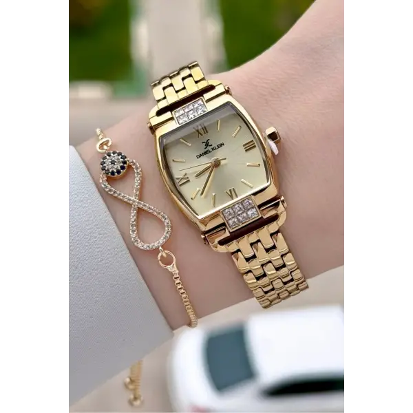 Kadranı Sarı Kordonu Gold Renk 24 mm Hediye Paketli Kadın Kol Saati
