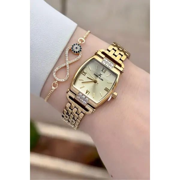 Kadranı Sarı Kordonu Gold Renk 24 mm Hediye Paketli Kadın Kol Saati