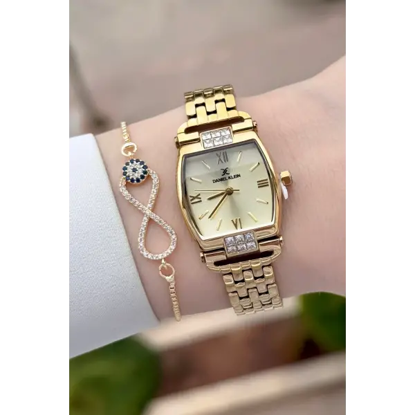 Kadranı Sarı Kordonu Gold Renk 24 mm Hediye Paketli Kadın Kol Saati