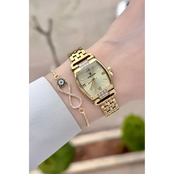 Kadranı Sarı Kordonu Gold Renk 24 mm Hediye Paketli Kadın Kol Saati