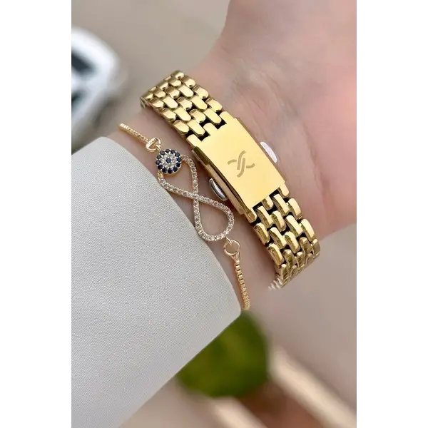 Kadranı Sarı Kordonu Gold Renk 24 mm Hediye Paketli Kadın Kol Saati