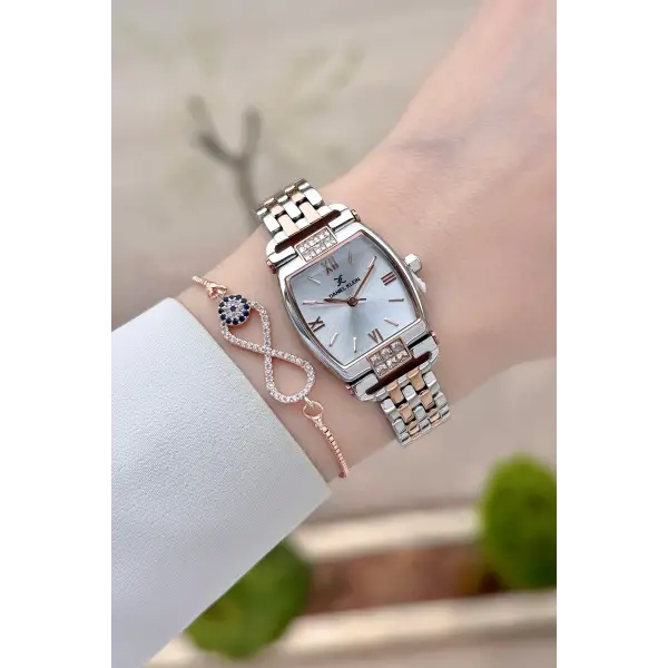 Rose Gümüş Renk 24 mm Hediye Paketli Kadın Kol Saati
