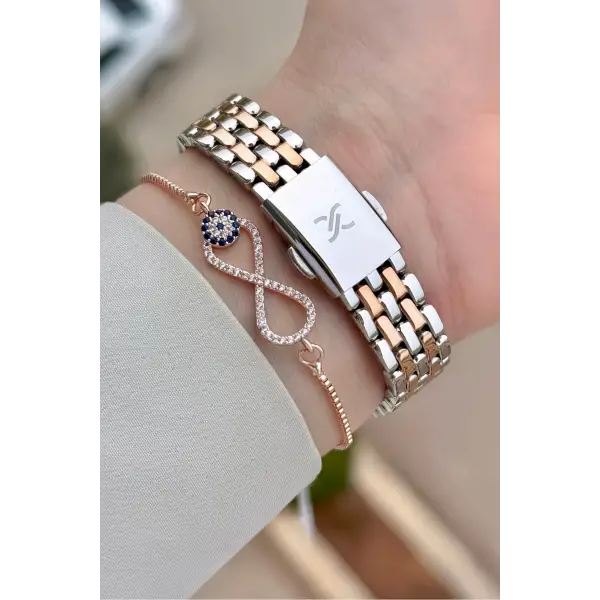 Rose Gümüş Renk 24 mm Hediye Paketli Kadın Kol Saati
