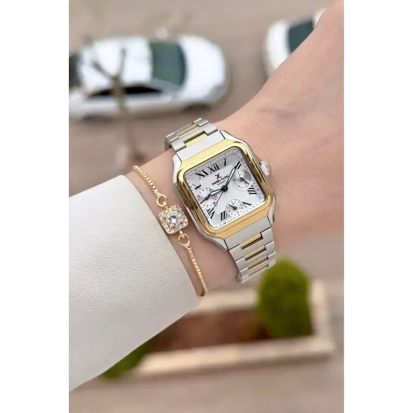 Gold Gümüş Renk 28,5 mm İç Göstergeleri Aktif Hediye Paketli Kadın Kol Saati