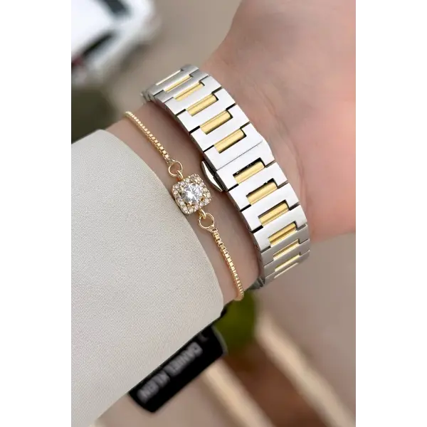 Gold Gümüş Renk 28,5 mm İç Göstergeleri Aktif Hediye Paketli Kadın Kol Saati