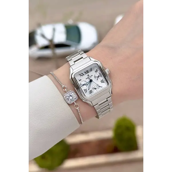 Gümüş Renk 28,5 mm İç Göstergeleri Aktif Hediye Paketli Kadın Kol Saati