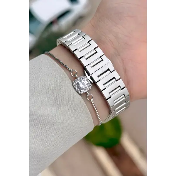 Gümüş Renk 28,5 mm İç Göstergeleri Aktif Hediye Paketli Kadın Kol Saati