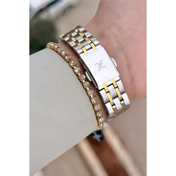 Gold Gümüş Renk 22 mm Kadın Kol Saati