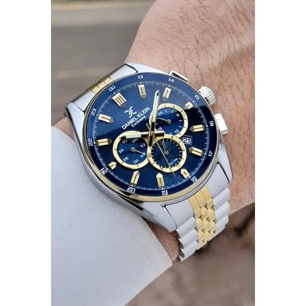 Daniel Klein Kadranı Lacivert Kordonu Gold Gümüş Renk Iç Göstergeleri Aktif Erkek Kol Saati
