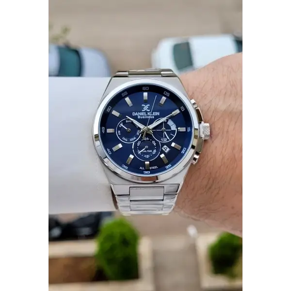 BUSINESS Kadranı Lacivert Kordonu Gümüş Renk 45 Mm Full Çelik 5 ATM Erkek Kol Saati