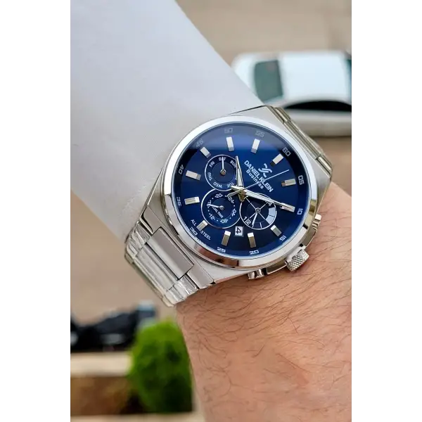 BUSINESS Kadranı Lacivert Kordonu Gümüş Renk 45 Mm Full Çelik 5 ATM Erkek Kol Saati