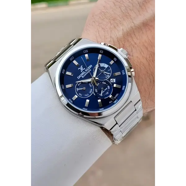 BUSINESS Kadranı Lacivert Kordonu Gümüş Renk 45 Mm Full Çelik 5 ATM Erkek Kol Saati