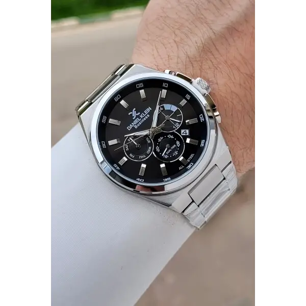 BUSINESS Kadranı Siyah Kordonu Gümüş Renk 45 Mm Full Çelik 5 ATM Erkek Kol Saati
