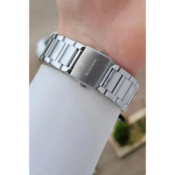 BUSINESS Gümüş Renk 45 Mm Full Çelik 5 ATM Erkek Kol Saati
