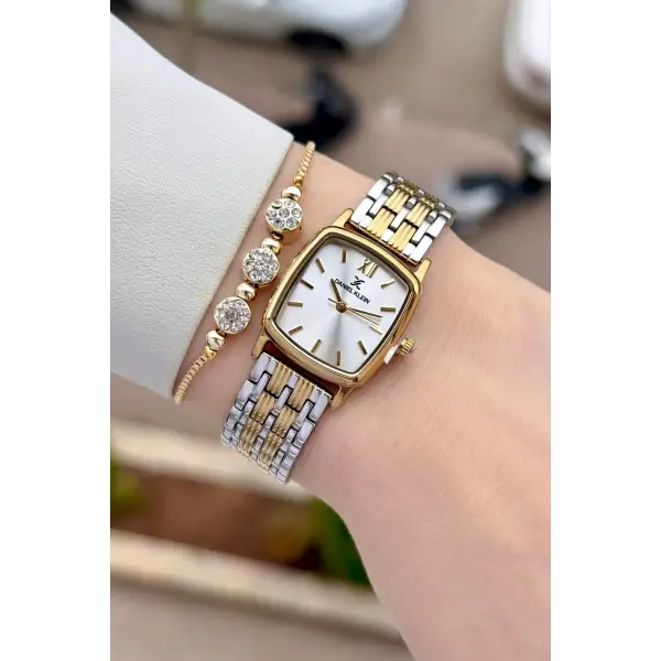 Gold Gümüş Renk 22 mm Hediye Paketli Kadın Kol Saati