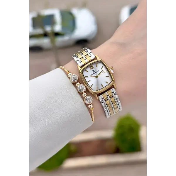 Gold Gümüş Renk 22 mm Hediye Paketli Kadın Kol Saati