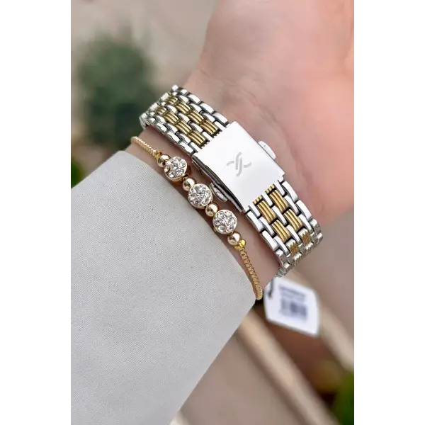Gold Gümüş Renk 22 mm Hediye Paketli Kadın Kol Saati