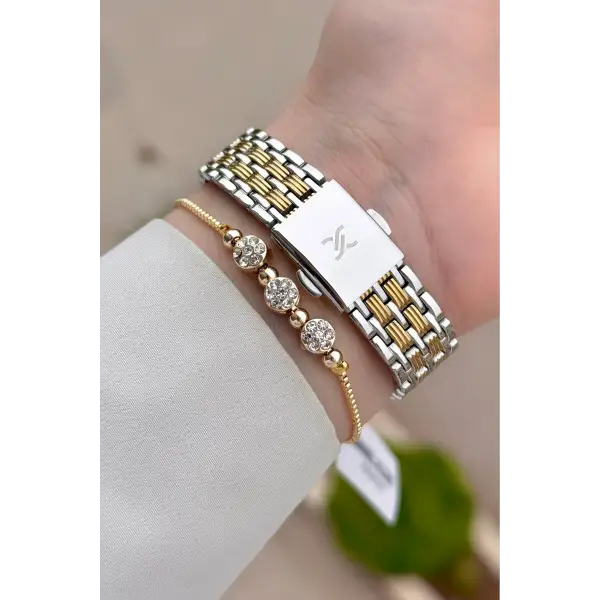 Kadranı Yeşil Kordonu Gold Gümüş Renk 22 mm Hediye Paketli Kadın Kol Saati