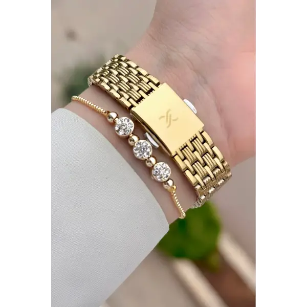 Kadranı Yeşil Kordonu Gold Renk 22 mm Hediye Paketli Kadın Kol Saati