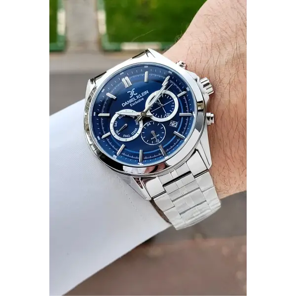 Kadranı Lacivert Kordonu Gümüş Renk 44 Mm Hediye Paketli İç Göstergeleri Aktif Erkek Kol Saati
