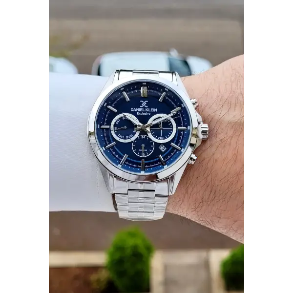 Kadranı Lacivert Kordonu Gümüş Renk 44 Mm Hediye Paketli İç Göstergeleri Aktif Erkek Kol Saati